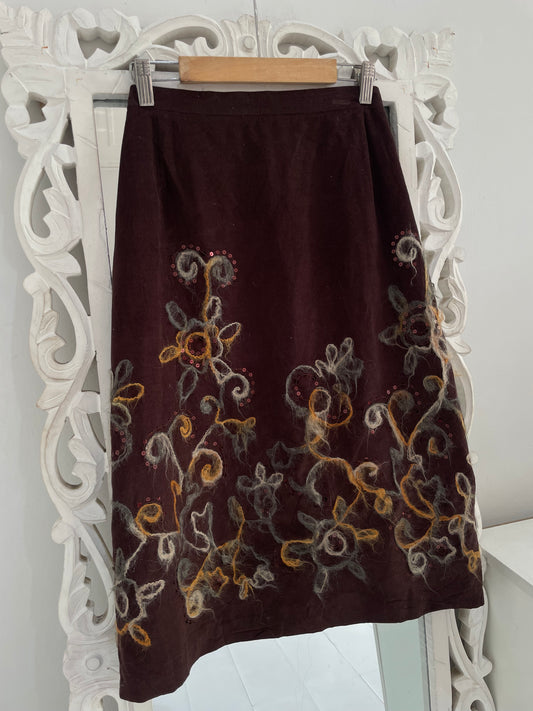Miguel Gageiro Corduroy Embroidered Vintage Skirt-Waist 32