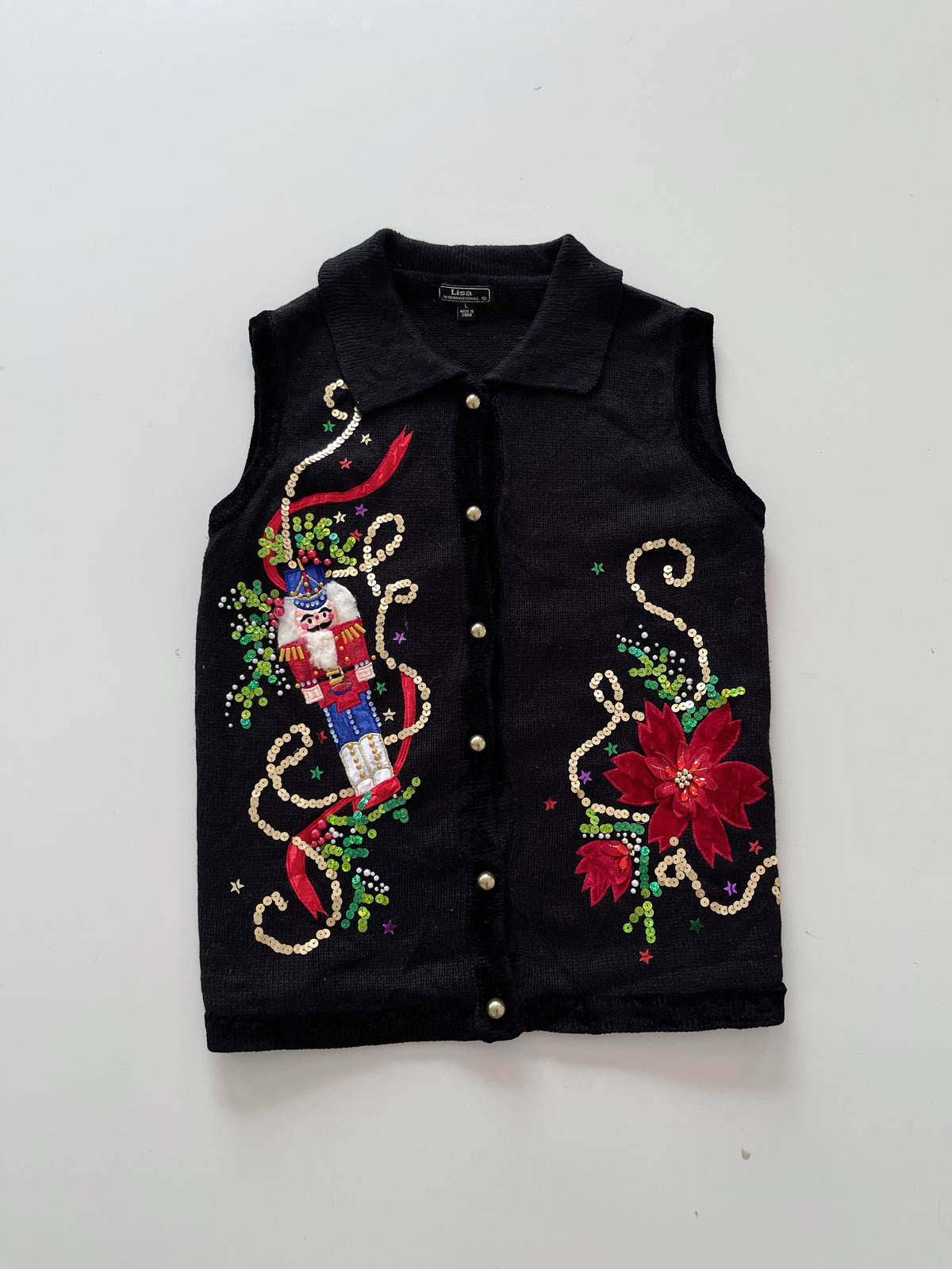Lisa International Embroidered Christmas Vest Sweater-Bust 44