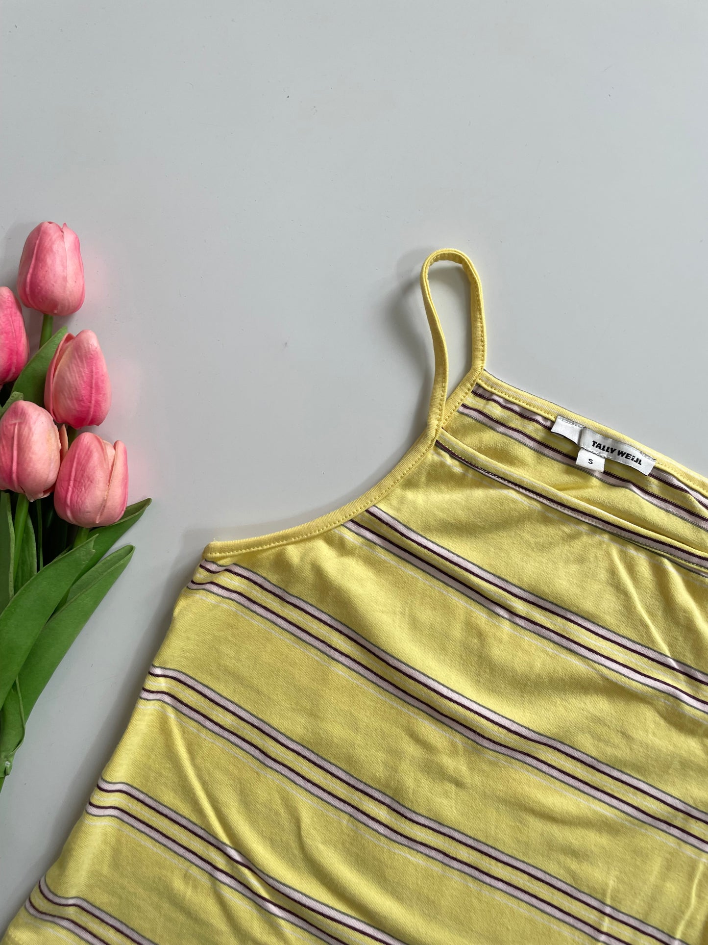 TALLY WEiJL BABY YELLOW STRIPED TOP - BUST 30 TO 32