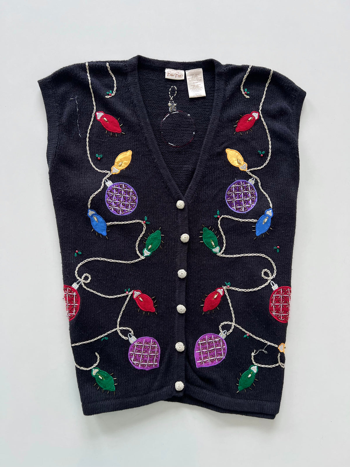 Bobbie Brooks Christmas Embroidered Vest Sweater-Bust 54