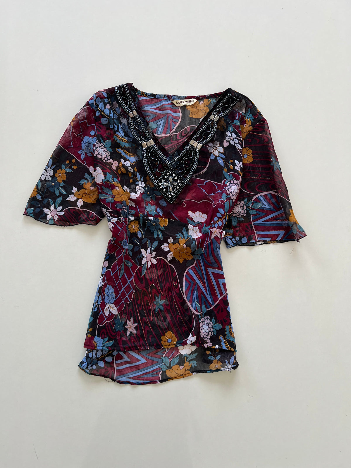 Smart Women Sheer Embroidered Top-Bust 42
