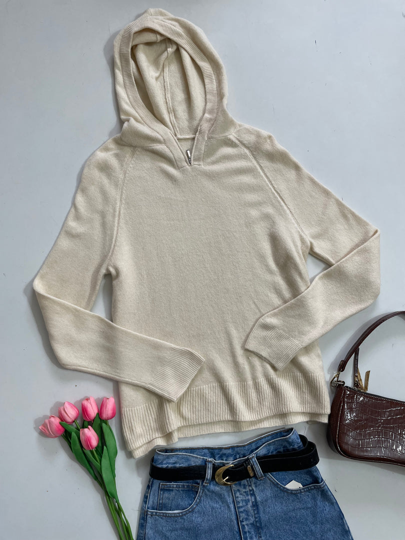 Hooded Half Zip Up Soft Sweater-Bust 38 to 42