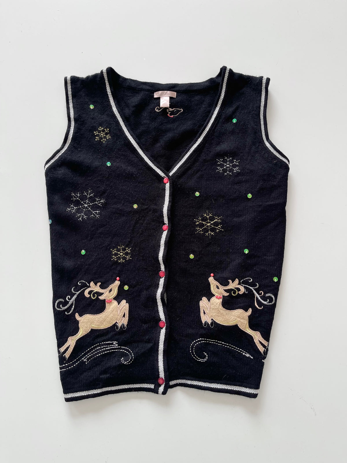White Stag Embroidered Christmas Vest Sweater-Bust 48