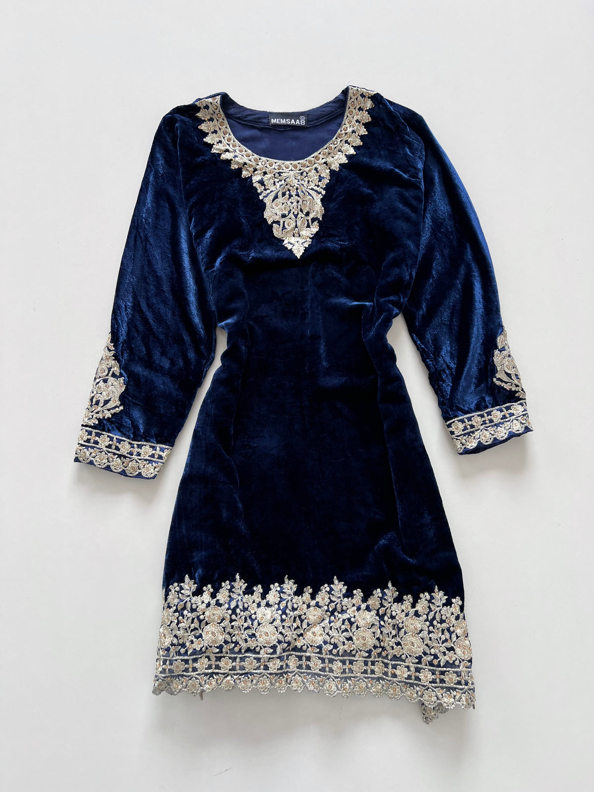 Memsaab Velvet Embroidered Kurta-Bust 46