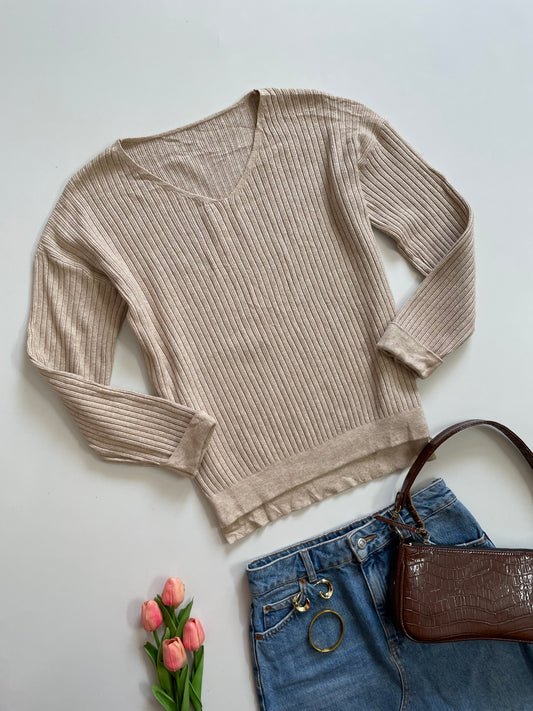 BEIGE THICK RIBBED SWEATER BUST-36 to 42