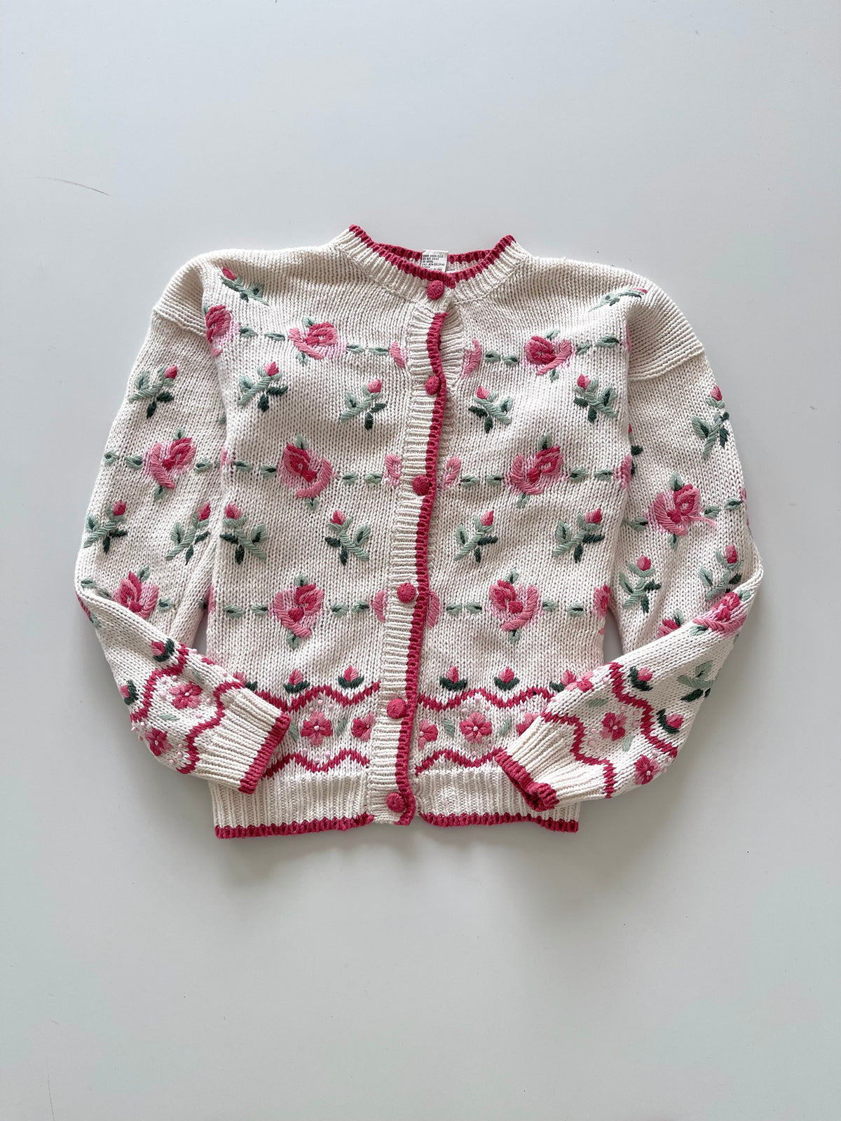 Gloria Van Derbilt Hand Knitted Embroidered Cardigan Sweater-Bust 40
