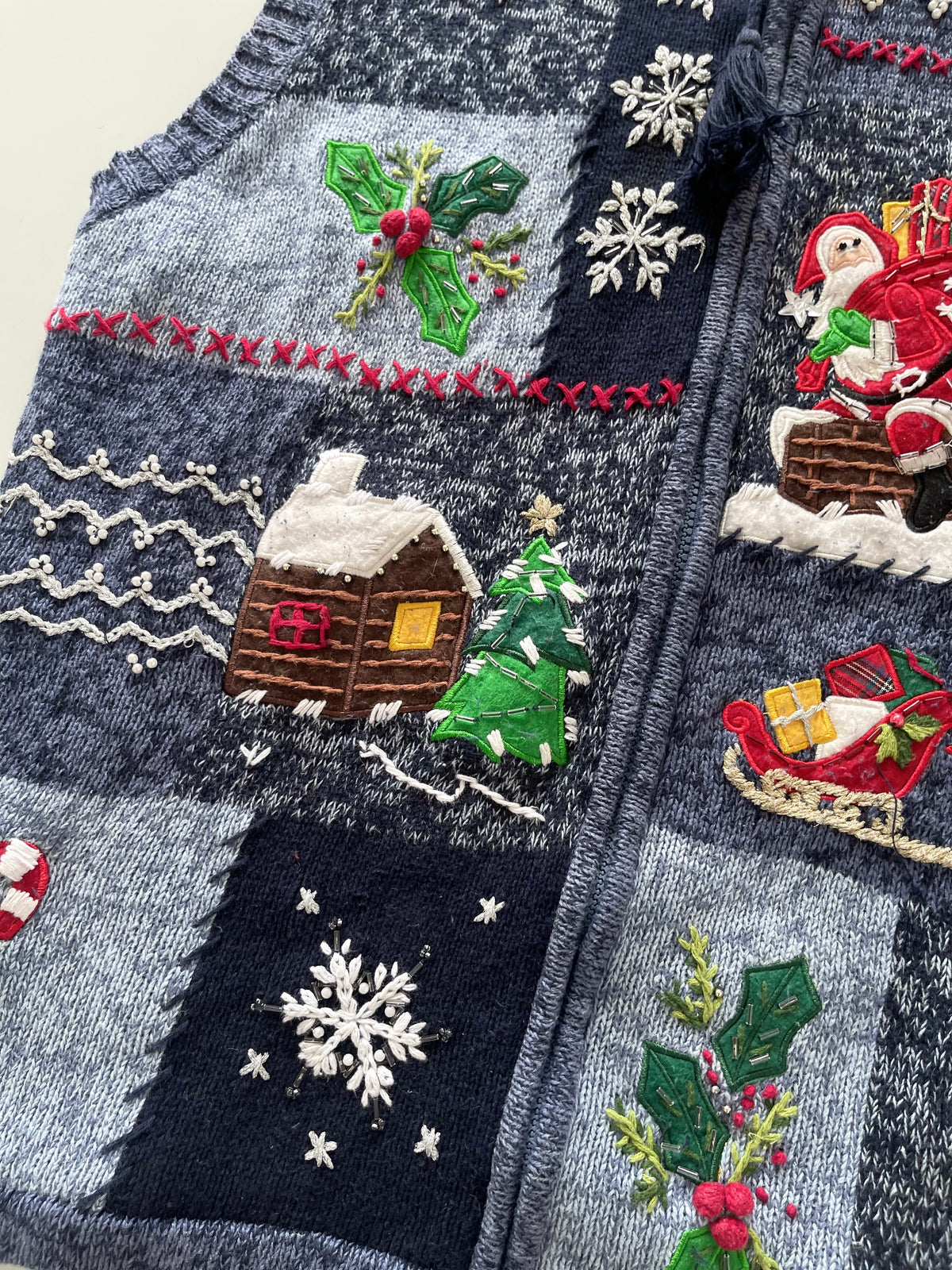 White Stag Embroidered Christmas Vest Sweater-Bust 56