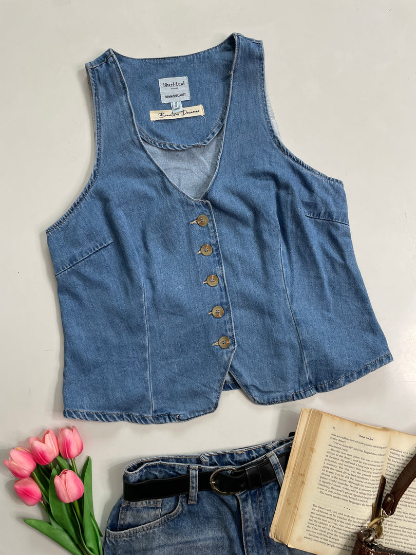 River Island Denim Waistcoat-Bust 42