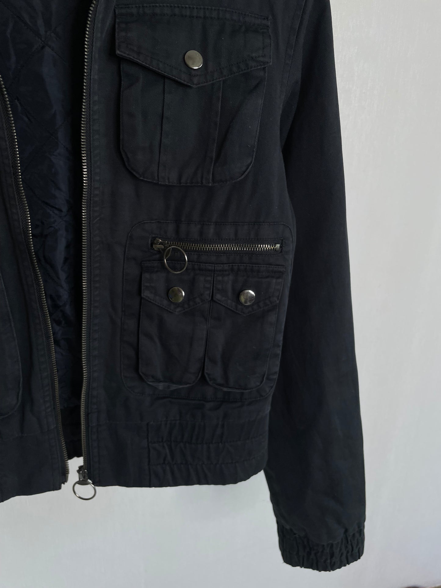 BERSHKA PUFFER BLACK DENIM JACKET - BUST 34