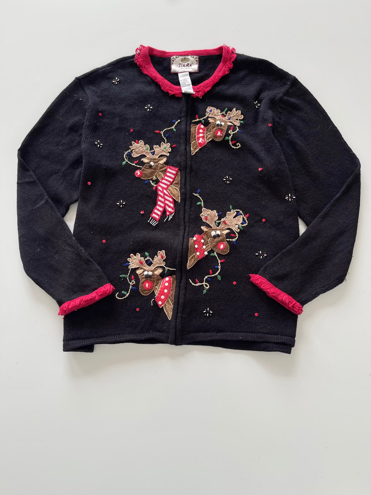 Tiara Embroidered Christmas Zipper Sweater-Bust 50