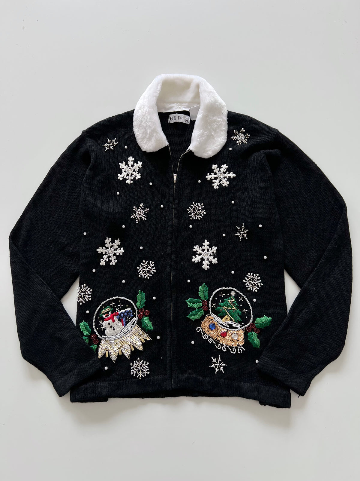 BP Design Christmas Hand Embroidered Zipper Sweater-Bust 46