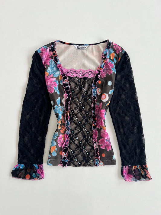 Veronica Floral Lacy Vintage Top-Bust 36 to 38