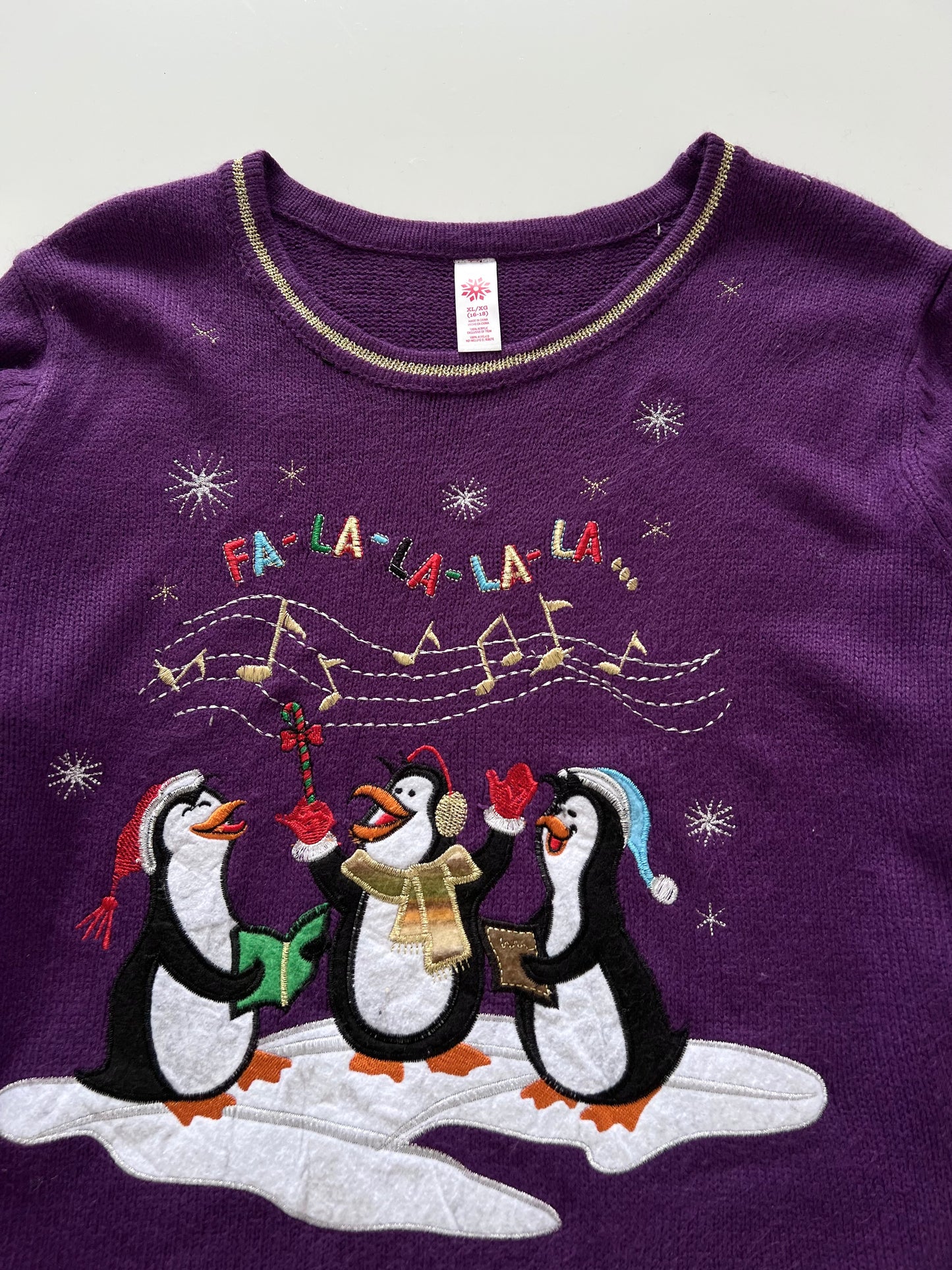 Purple Penguins Christmas Sweater-Bust 46
