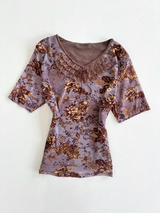 Rosewood Ruffle Vintage Top-Bust 38 to 40