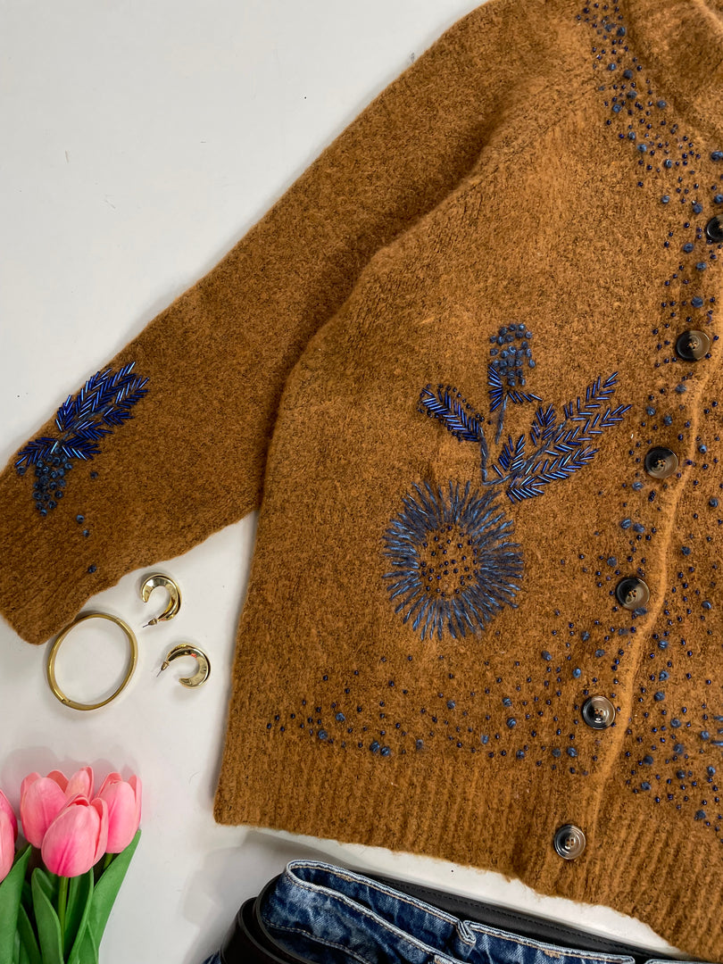 Field Flower Embroidered Cardigan- Bust 34 to 40