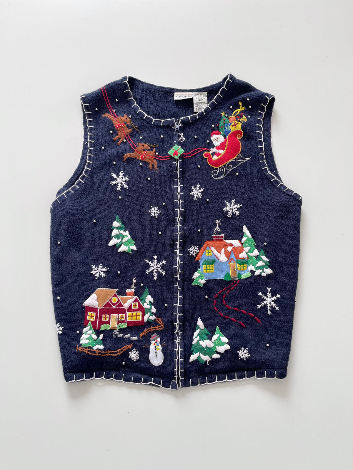 White Stag Embroidered Christmas Vest Sweater-Bust 56