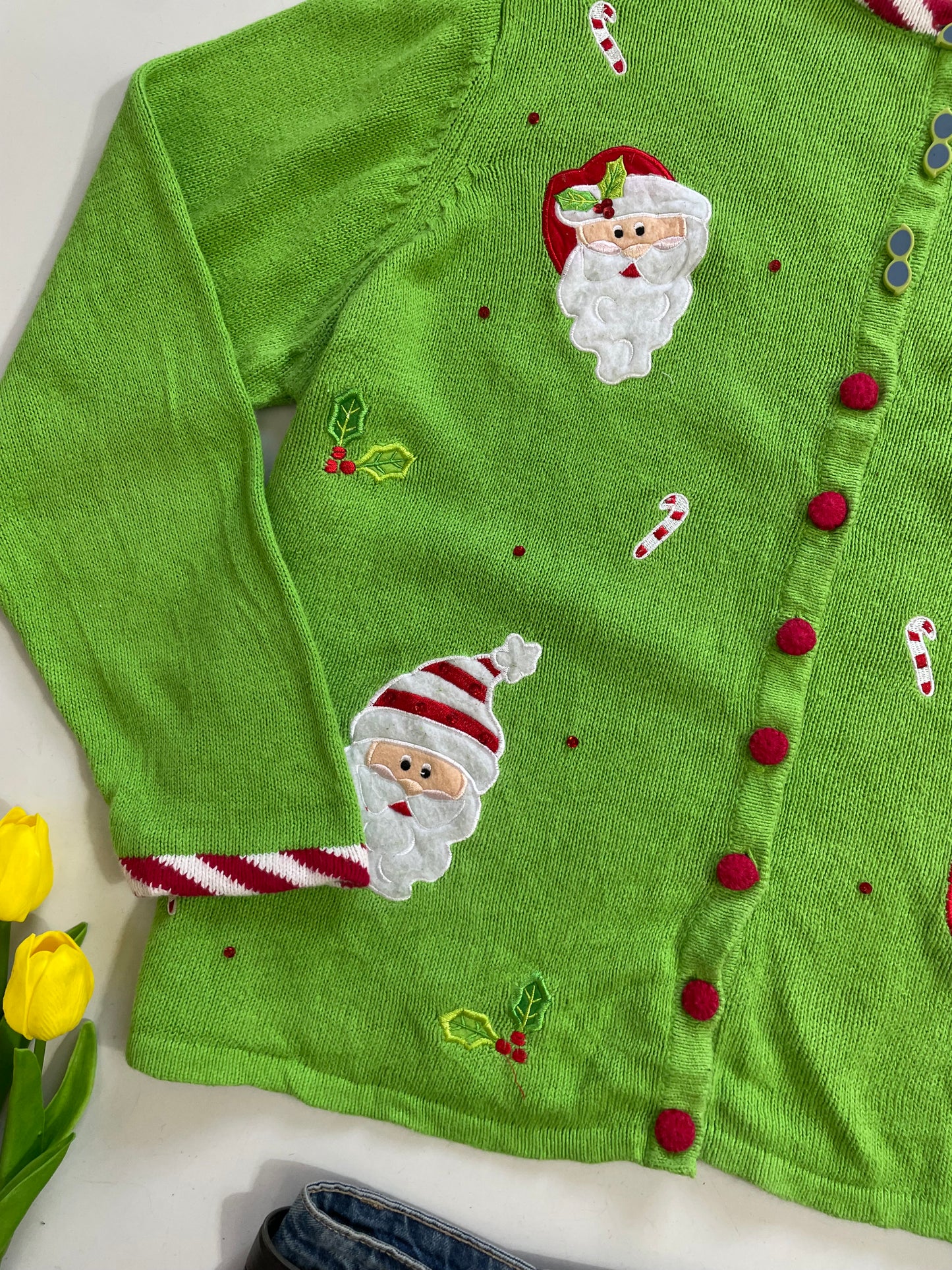 Tiara Santa Green Christmas Sweater - Bust 46 to 50