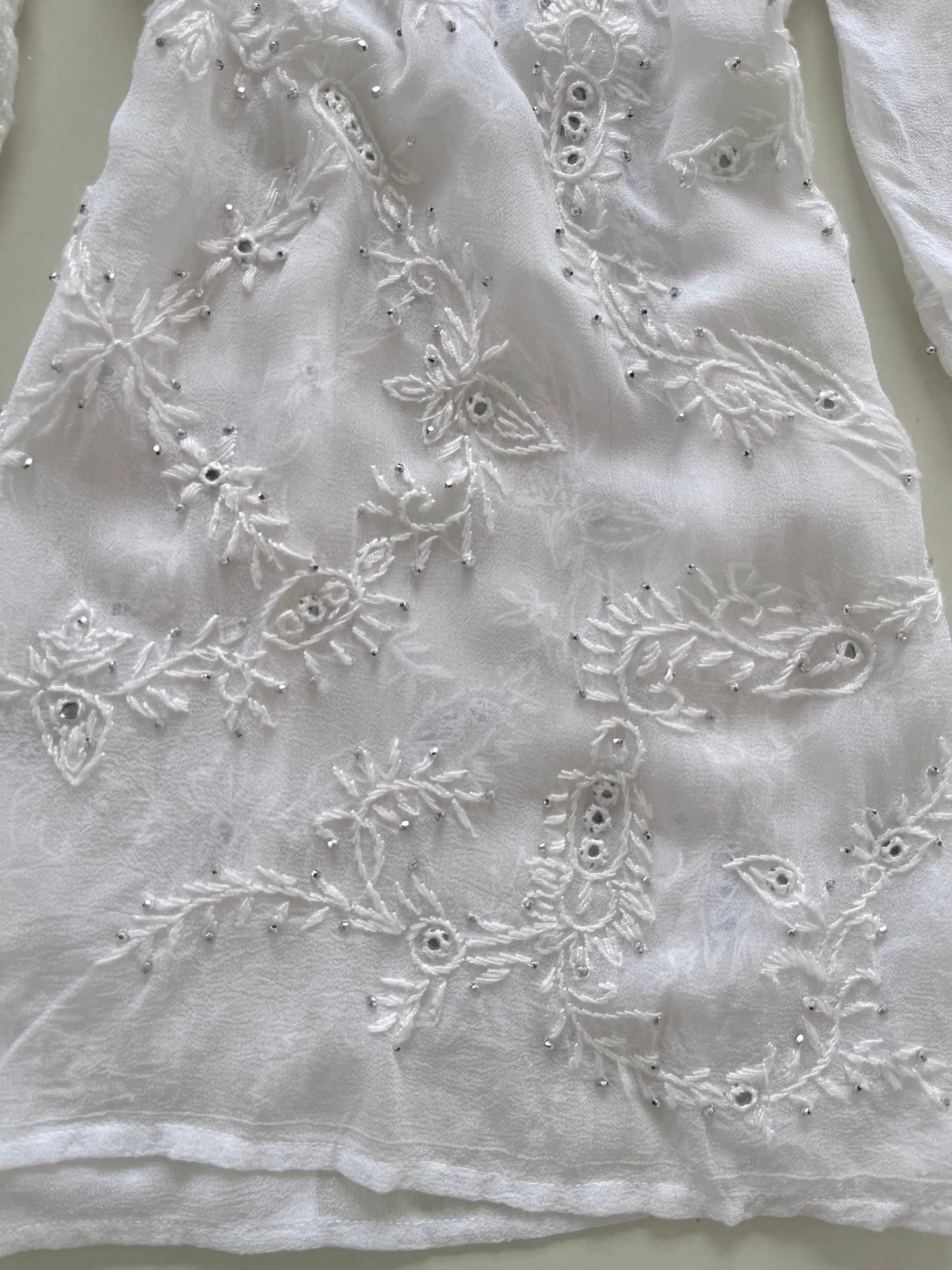 Sheer Embroidered Top-Bust 46