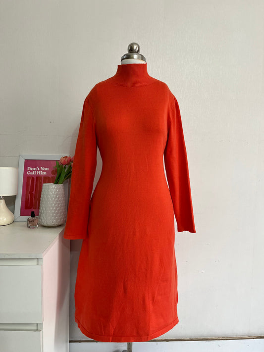 ORANGE TURTLE NECK WINTER DRESS - BUST 34 TO 40