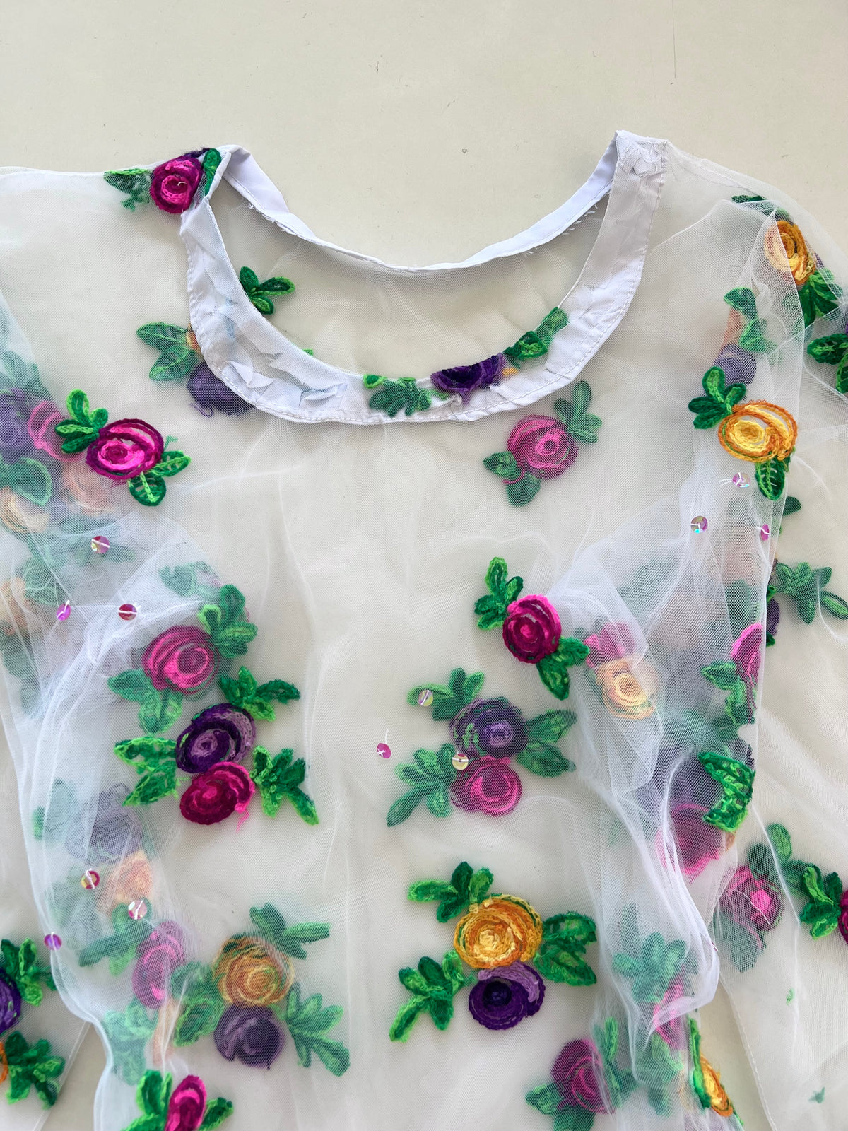 Embroidered Sheer Top-Bust 48