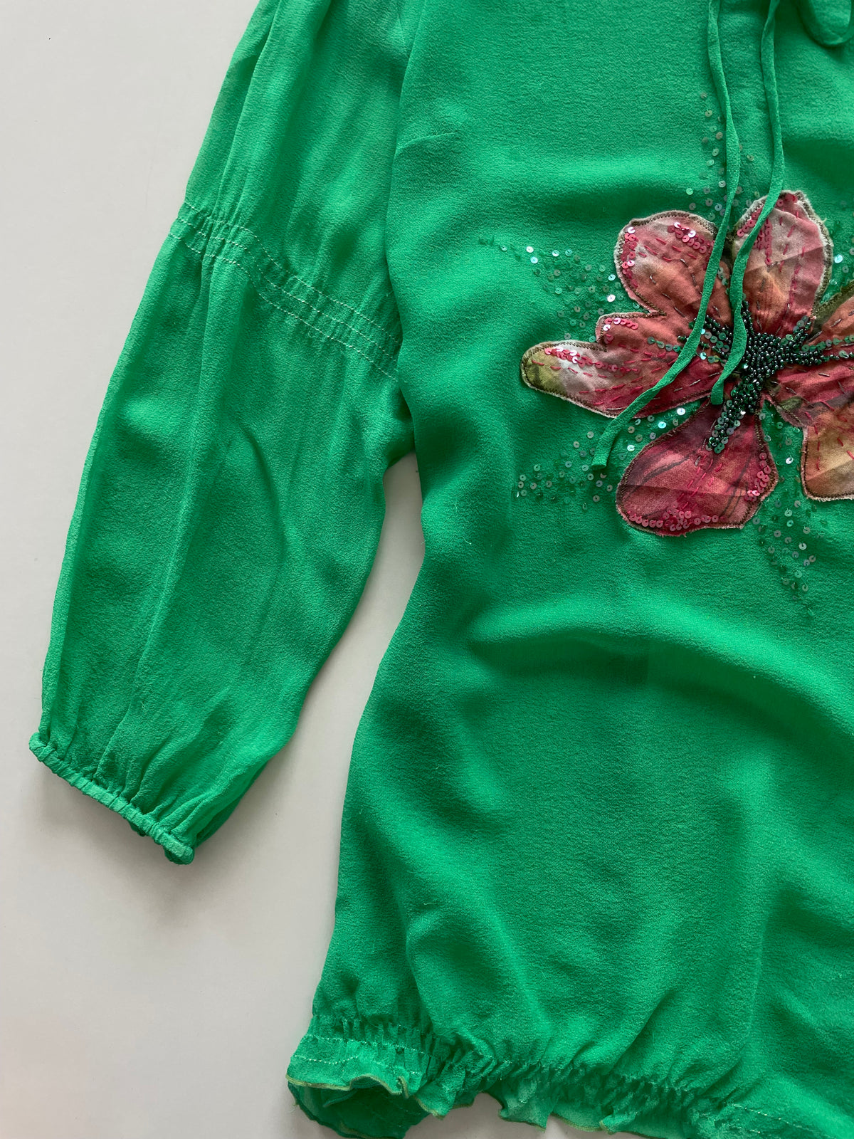 Be Red Silk Embroidered Sheer Top-Bust 42