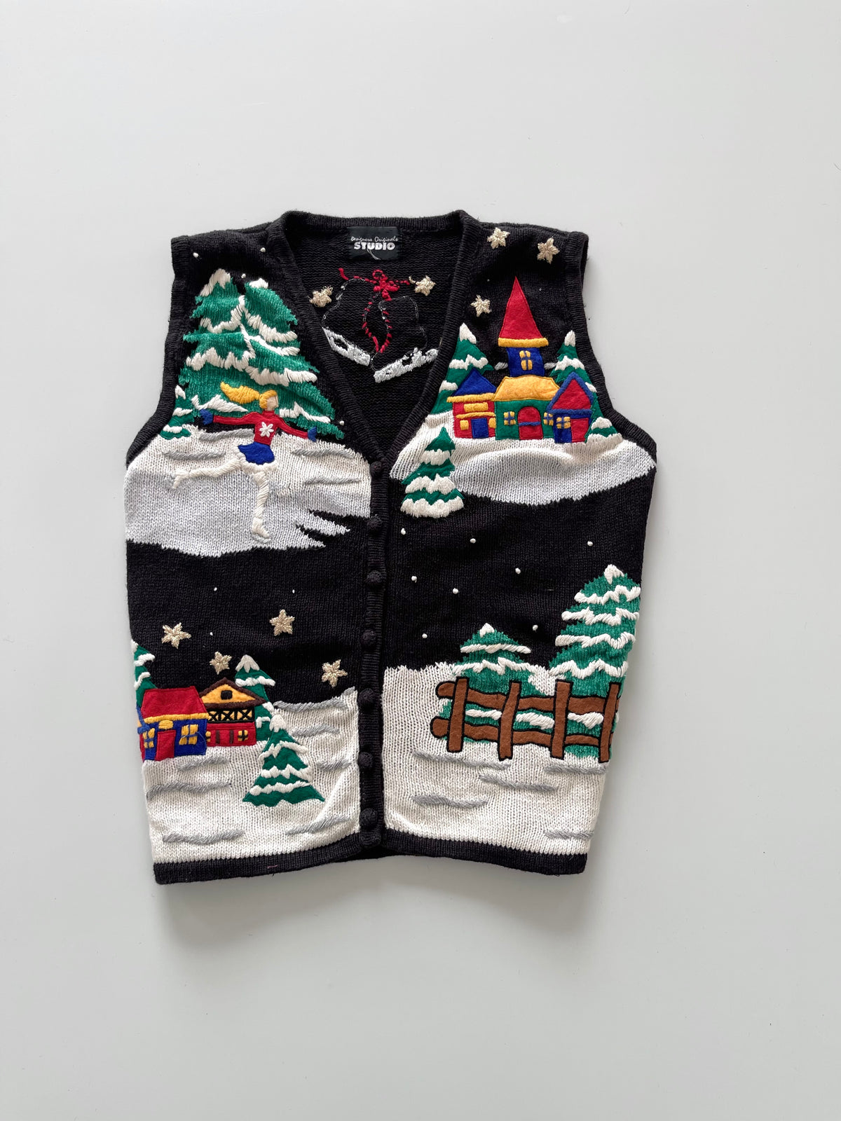 Studio Embroidered Christmas Vest Sweater-Bust 38