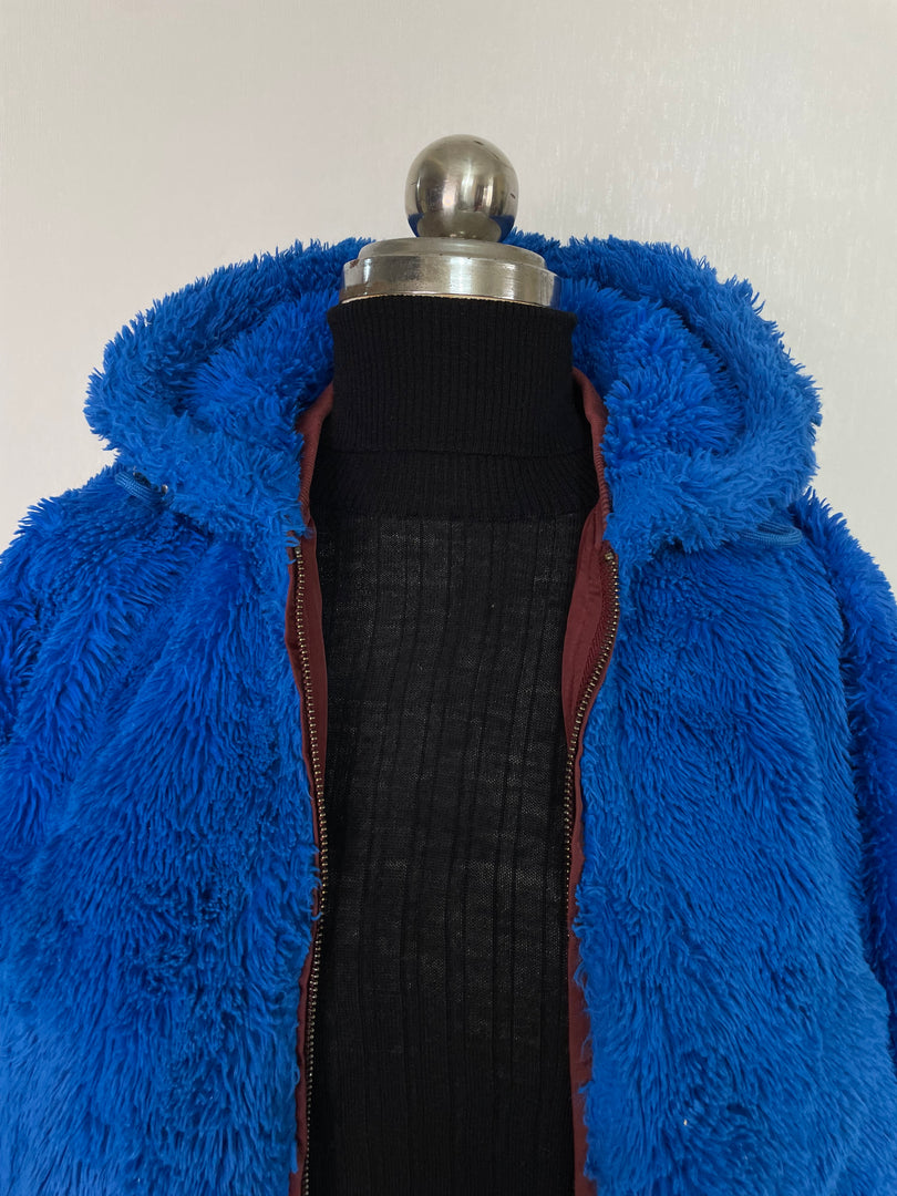 Blue Hooded Fur Jacket-Bust 38