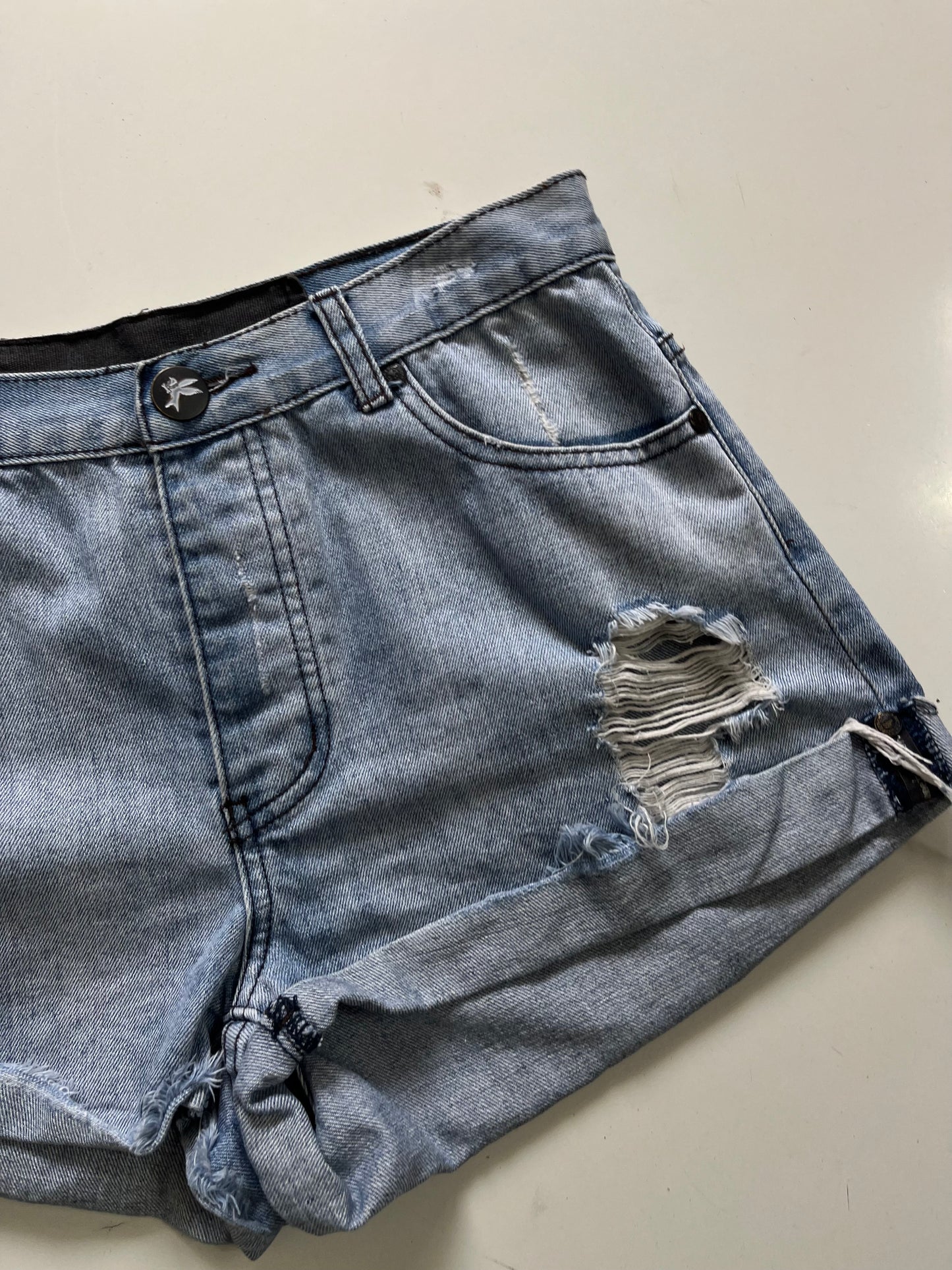 ONE TEASPOON RIPPED DENIM SHORTS - WAIST 30