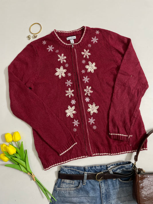 Croft&Barrow Embroidered Zipper Christmas Sweater - Bust 42 to 44