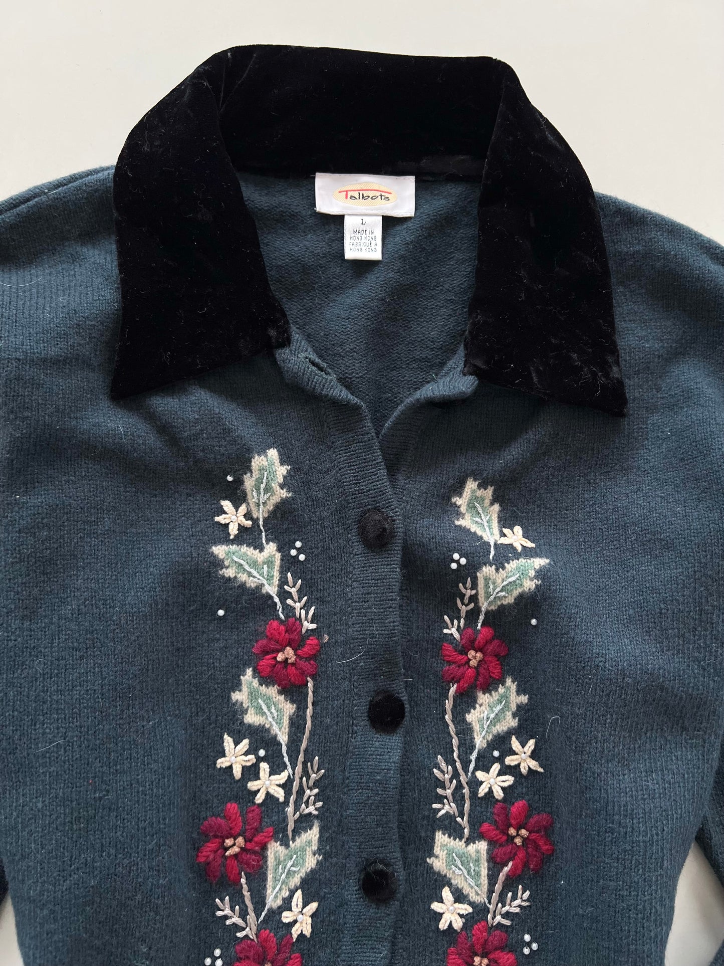 Talbots 88% Lambswool Vintage Embroidered Sweater-Bust 42