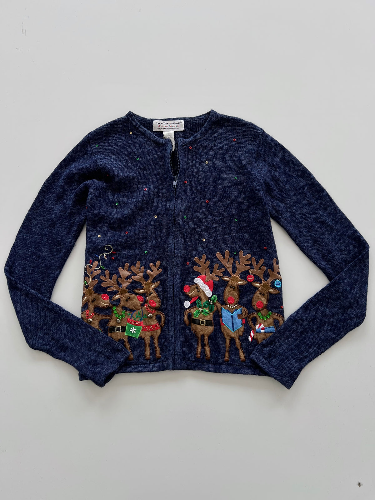 Tiara International Embroidered Christmas Zipper Sweater-Bust  38