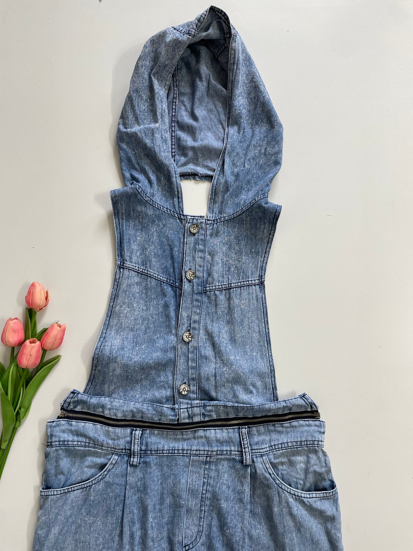 HOODED DENIM DUNGAREE - WAIST 36