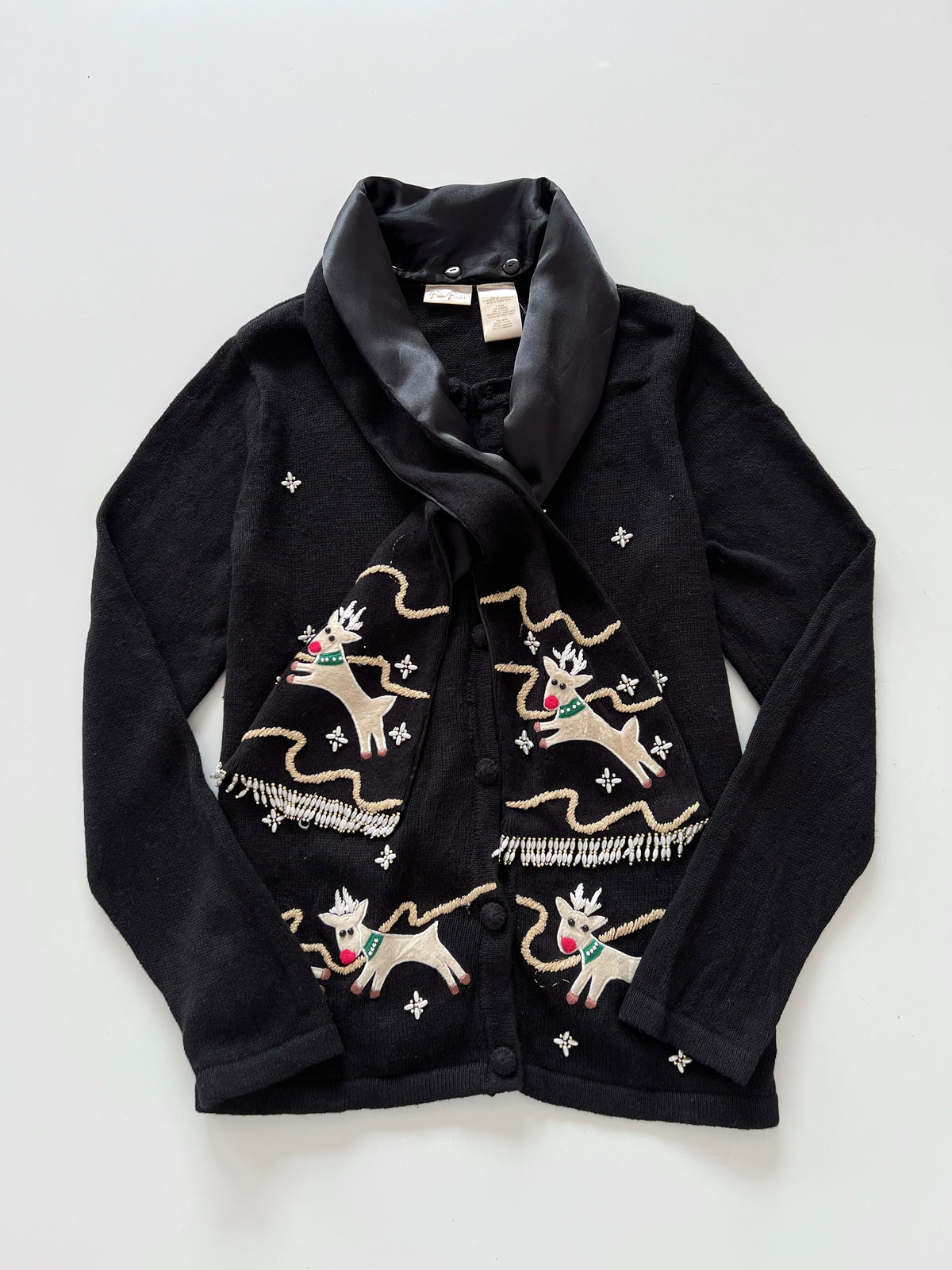 Bobbie Brooks Embroidered Christmas Scarf Sweater-Bust 46