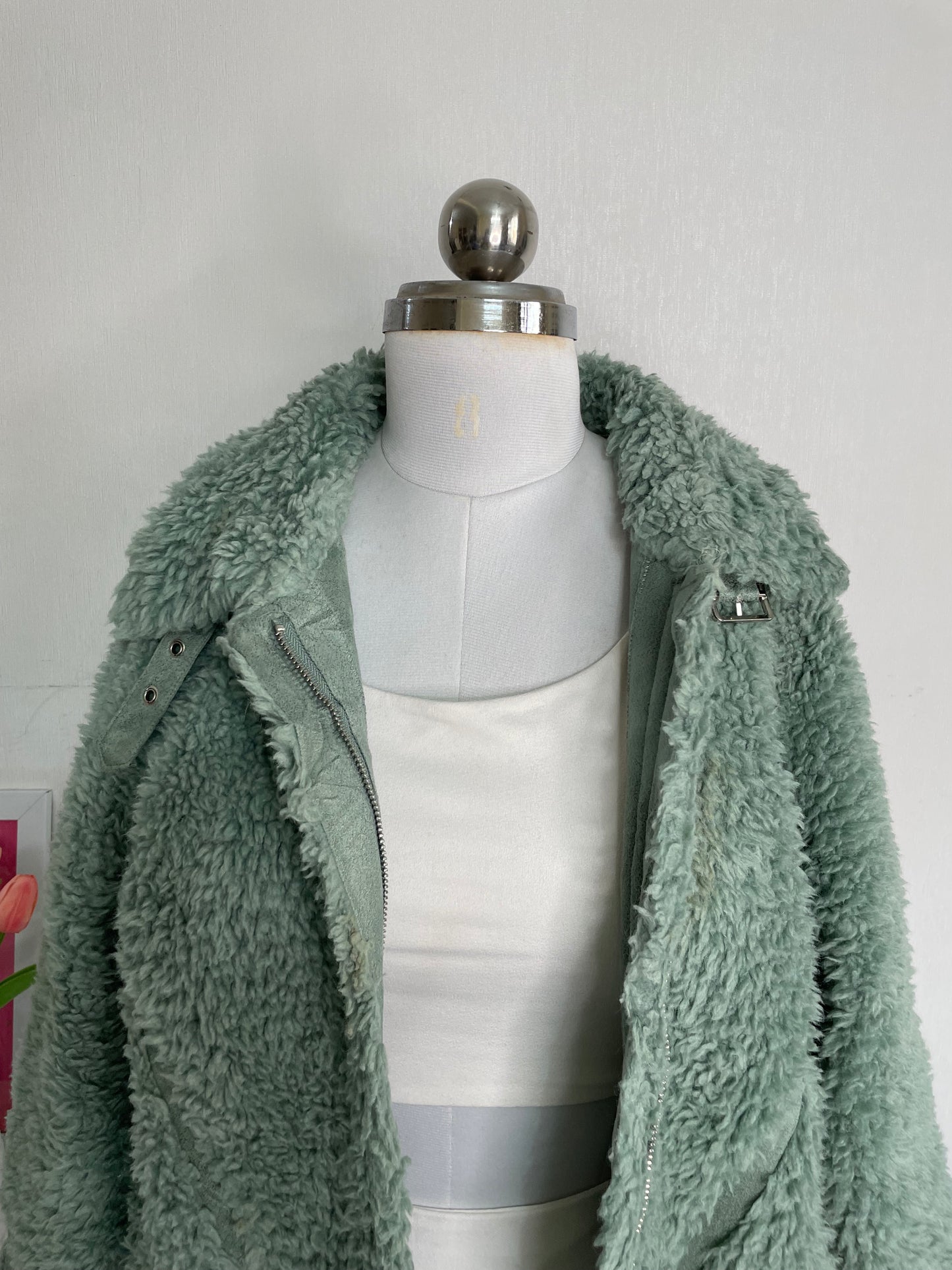 SAGE GREEN FUR COAT - BUST 38