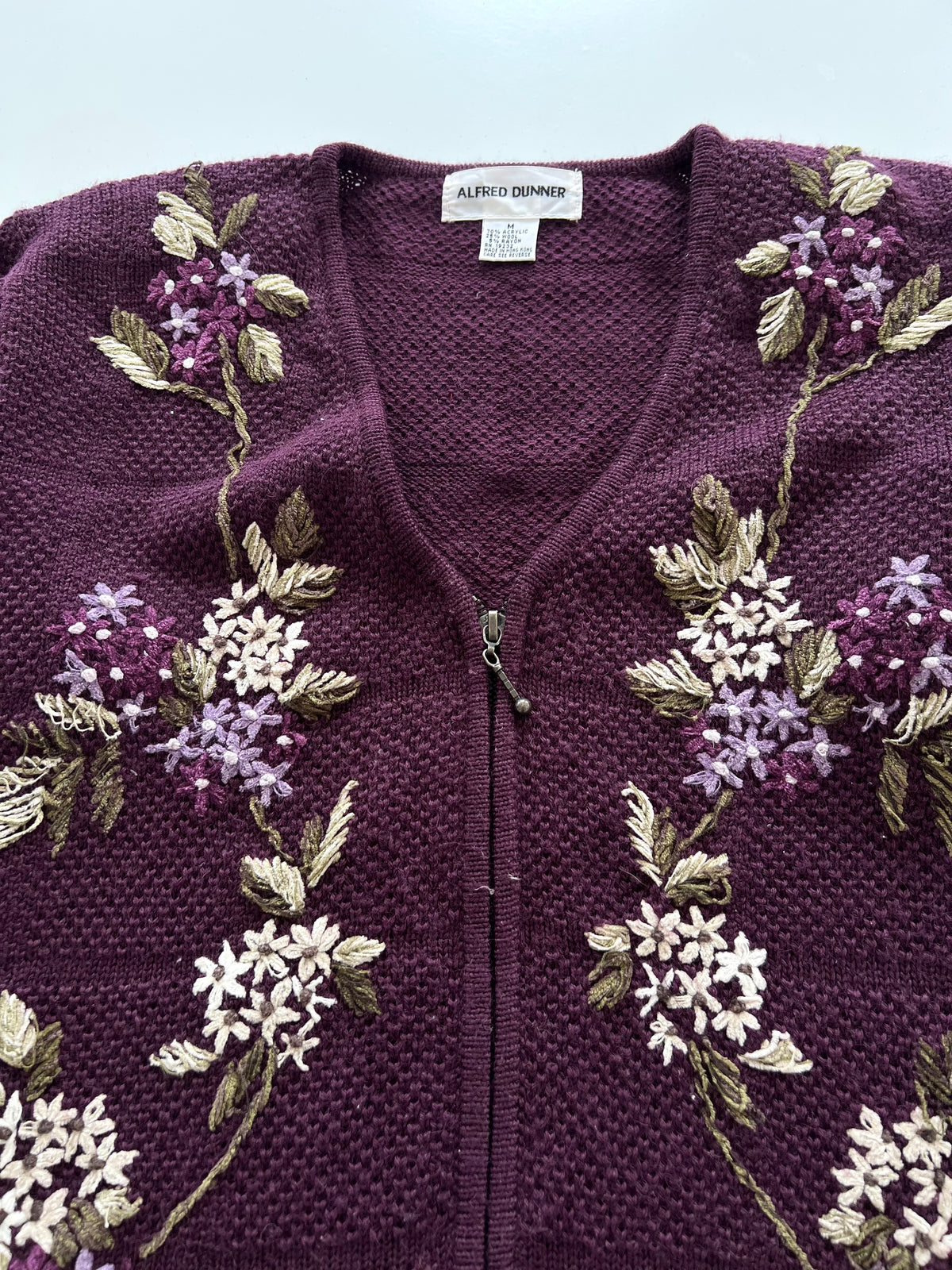 Alfred Dunner Embroidered Zipper Sweater-Bust 44