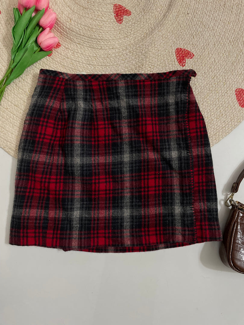 Wraparound Plaid Skirt - Waist 26