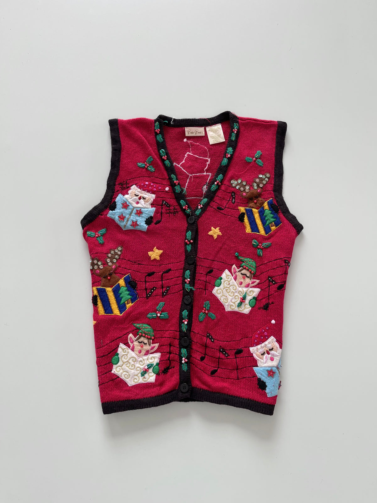 Bobbie Brooks Embroidered Christmas Vest Sweater-Bust 34