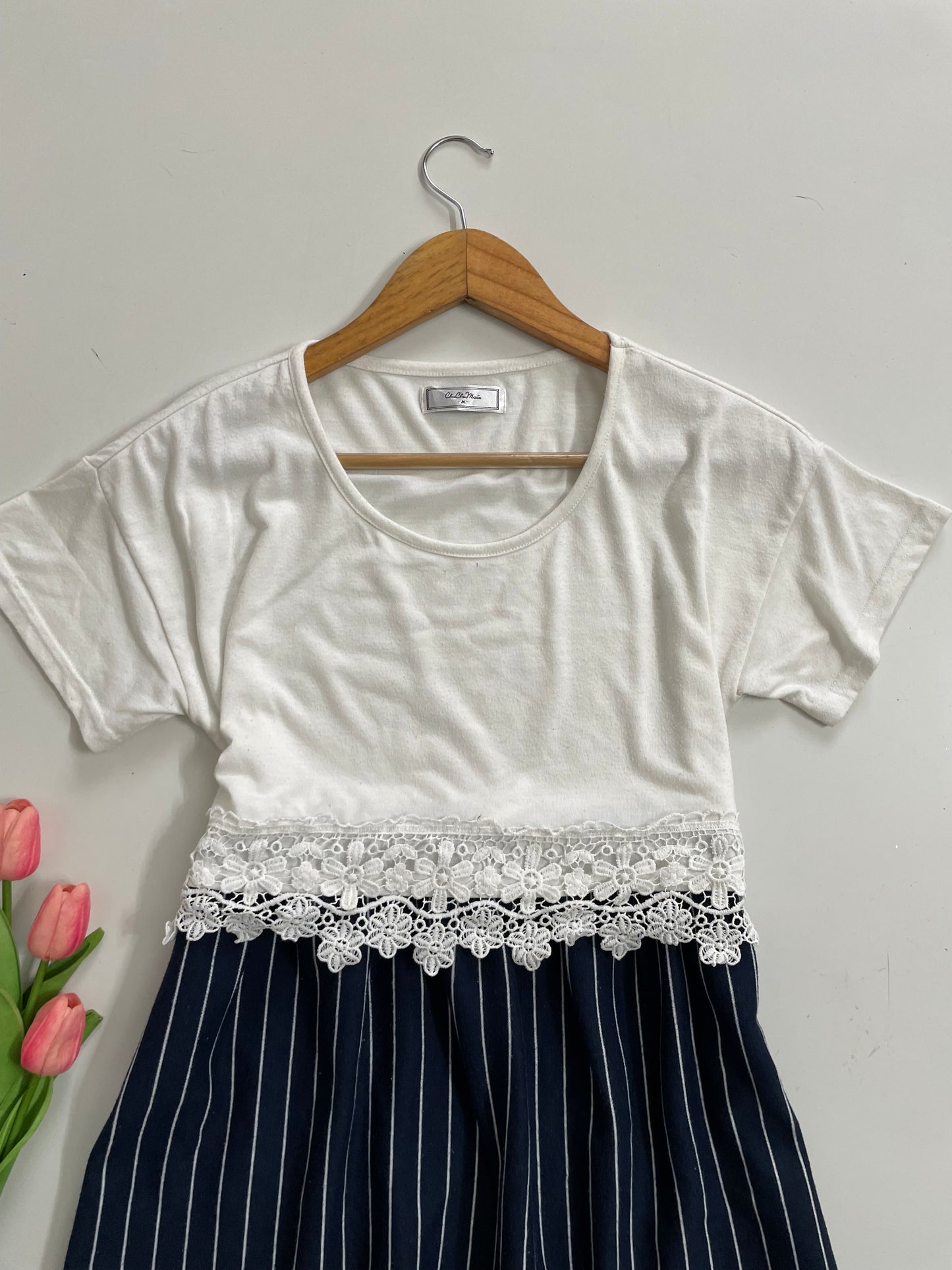 PINSTRIPE LACE DRESS - BUST 34