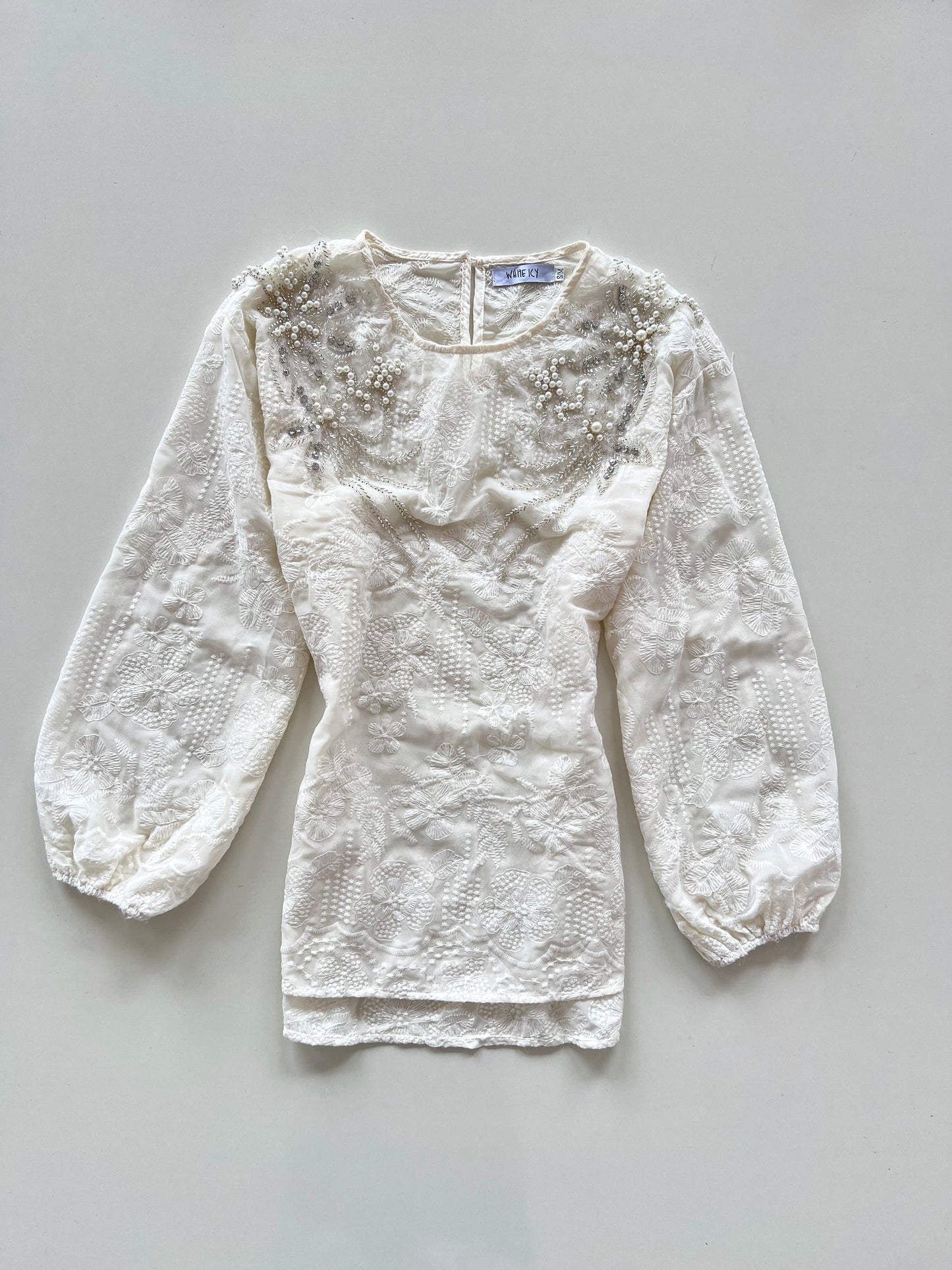 White Icy Hand Embroidered Sheer Top-Bust 40