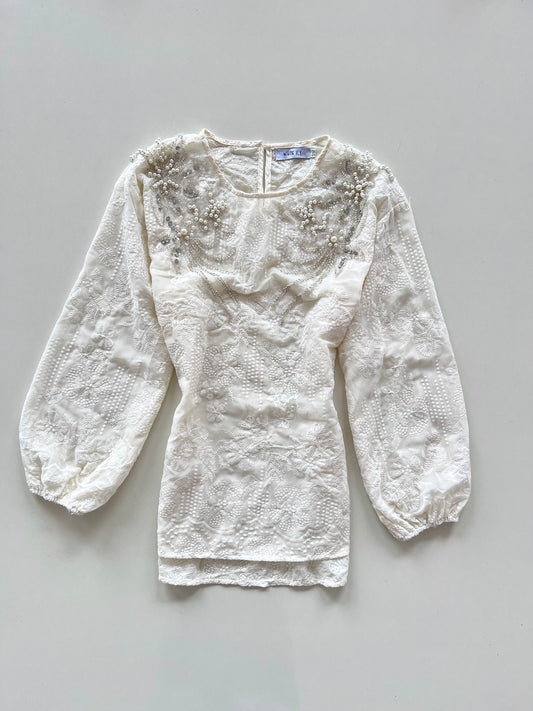 White Icy Hand Embroidered Sheer Top-Bust 40