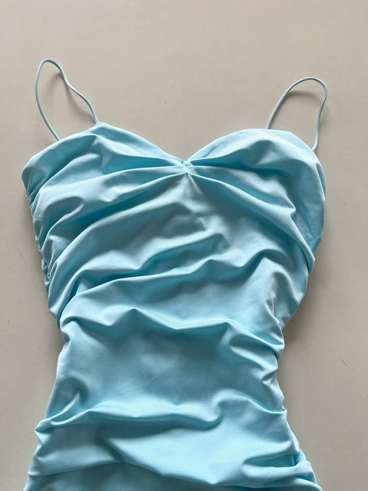 Baby Blue Ruched Dress-Bust 28 to 30