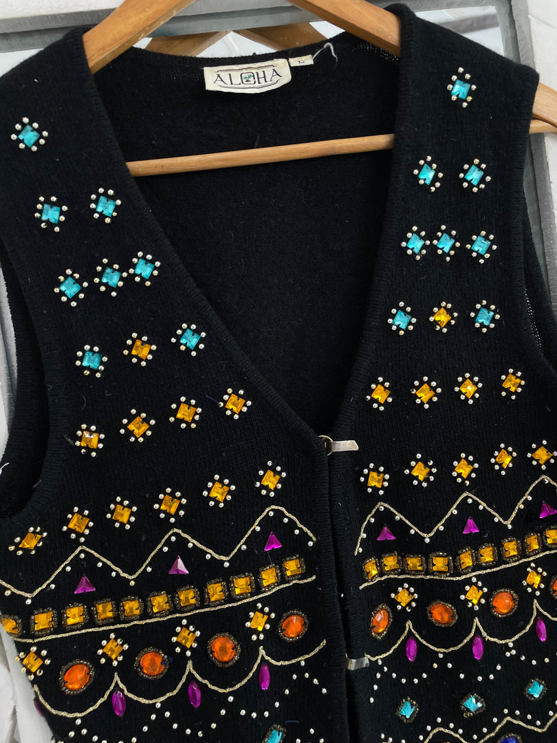 Hand Embroidered Christmas Sweater Vest-Bust 36