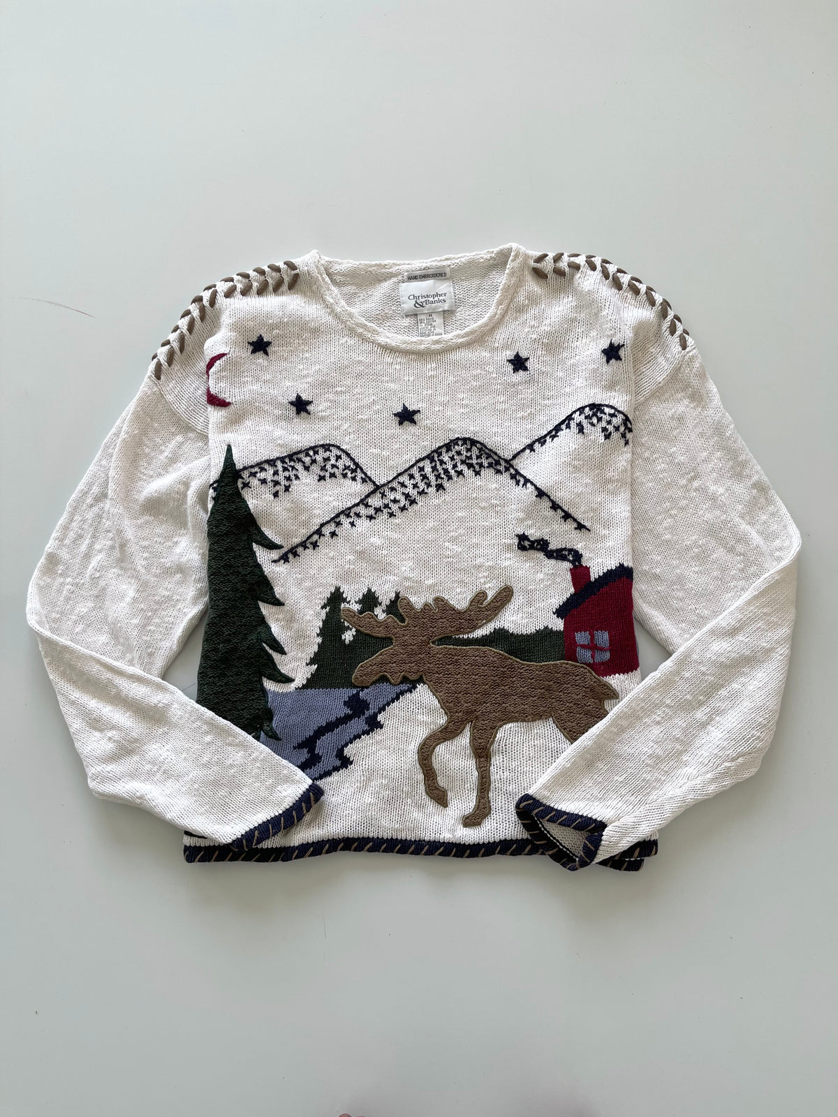 Christopher&Banks Christmas Hand Embroidered Sweater-Bust 44