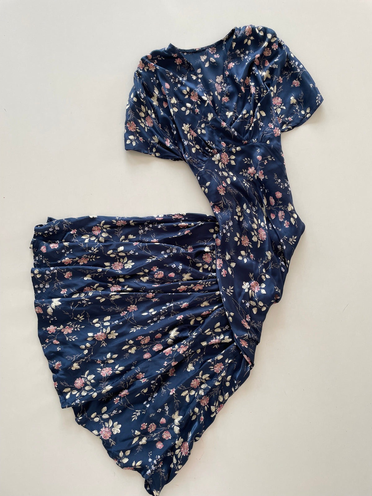 Satin Floral Vintage Dress-Bust 38