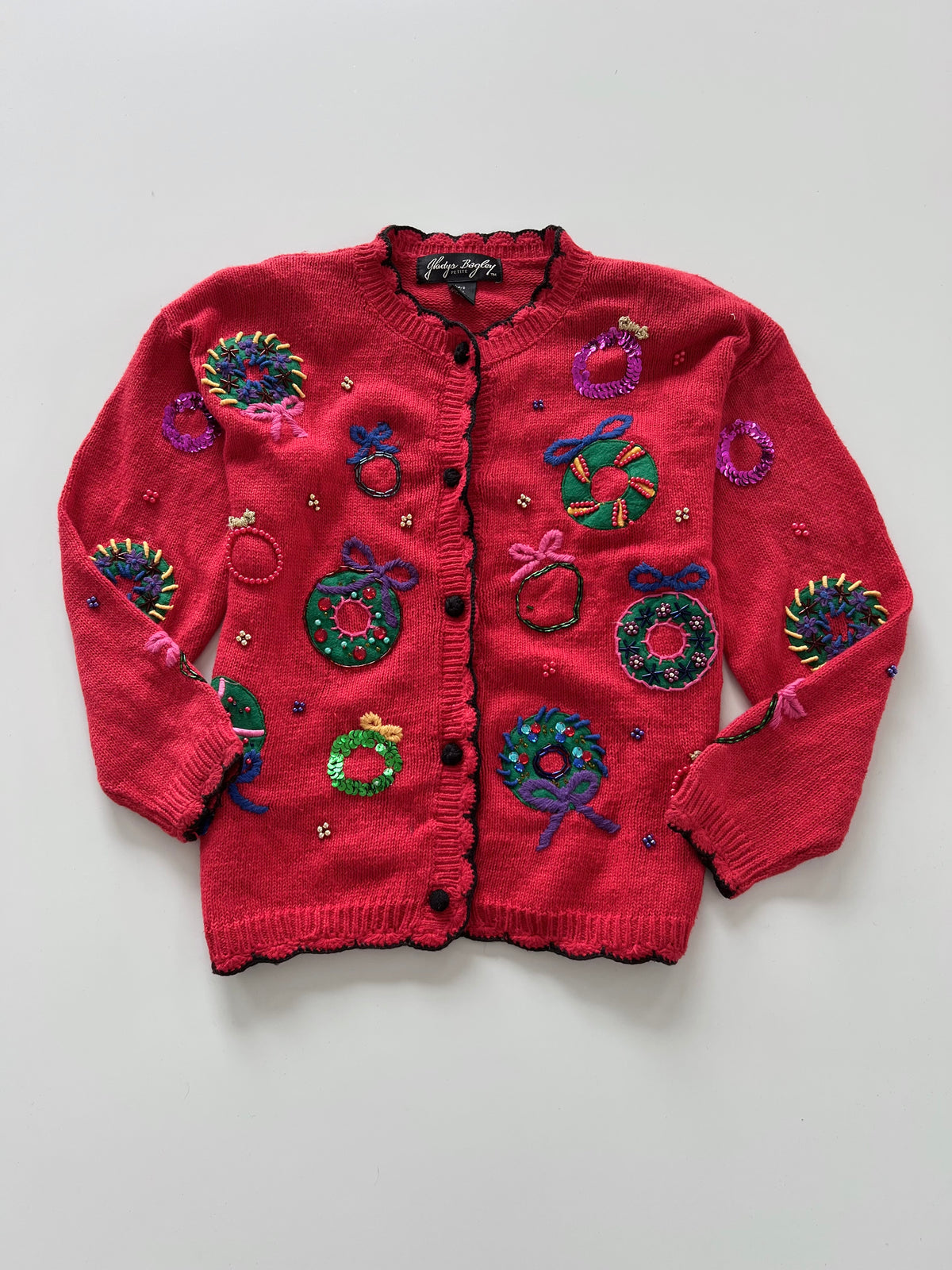 Gladys Bagley Embroidered Christmas Cardigan Sweater-Bust 40