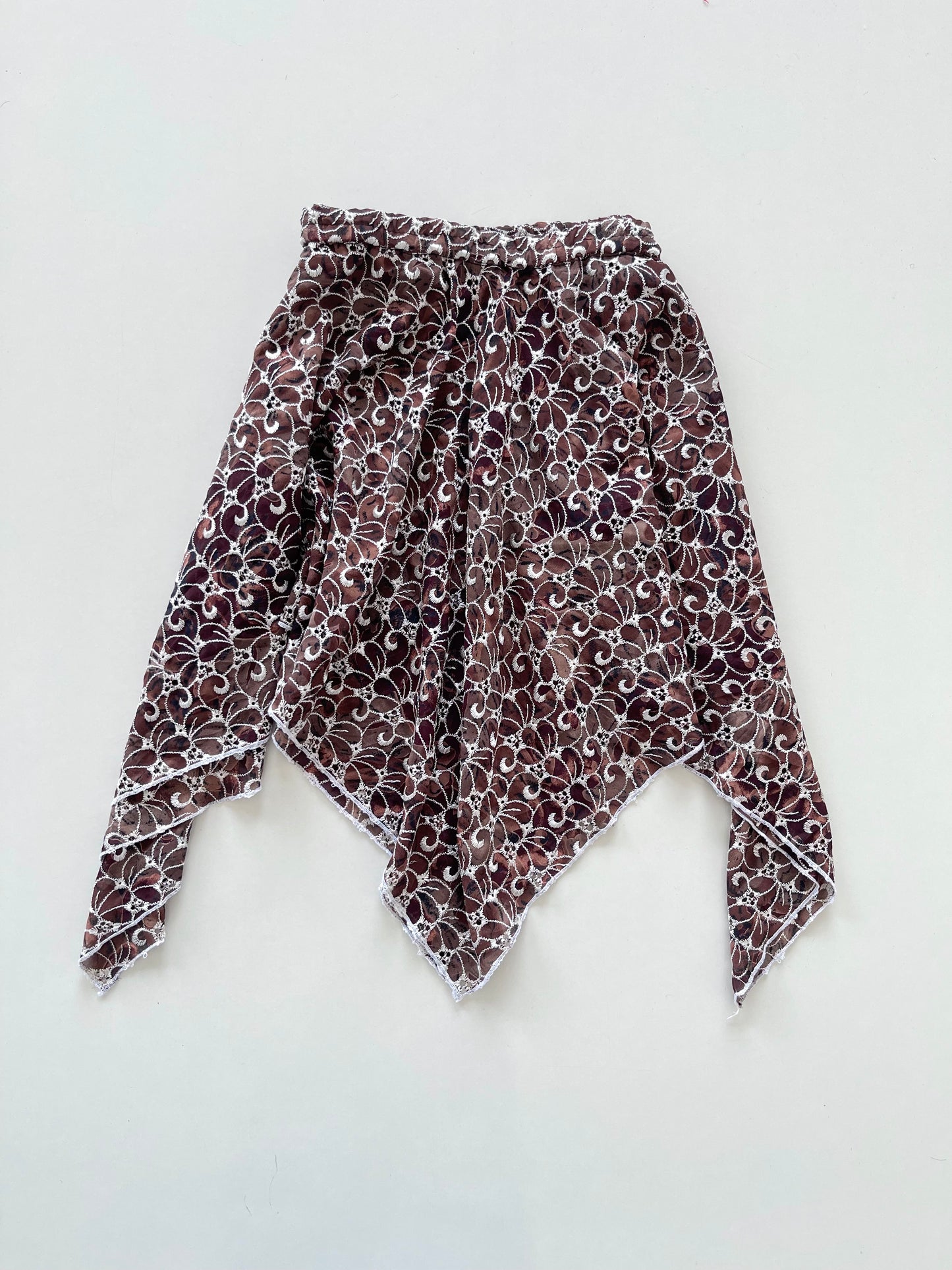 Asymmetric Embroidered Sheer Skirt-Waist 28 to 30