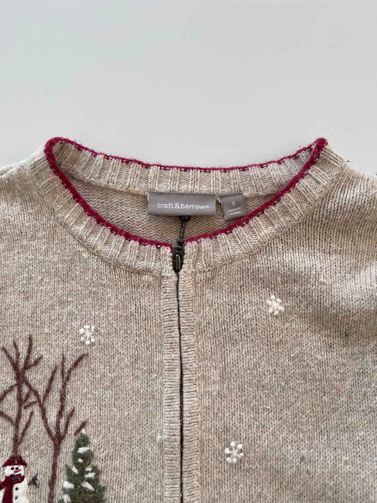 Croft & Barrow Christmas Embroidered Zipper Sweater-Bust 42