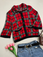 Load image into Gallery viewer, Cherry Red Plaid Soft Cardigan -Bust 34 to 36
