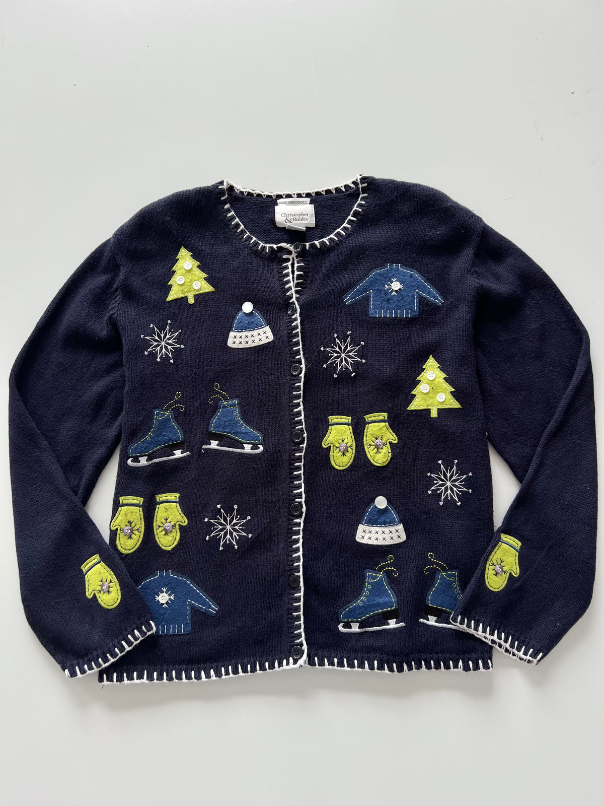 Christopher&Banks Christmas Embroidered Cardigan Sweater-Bust 48
