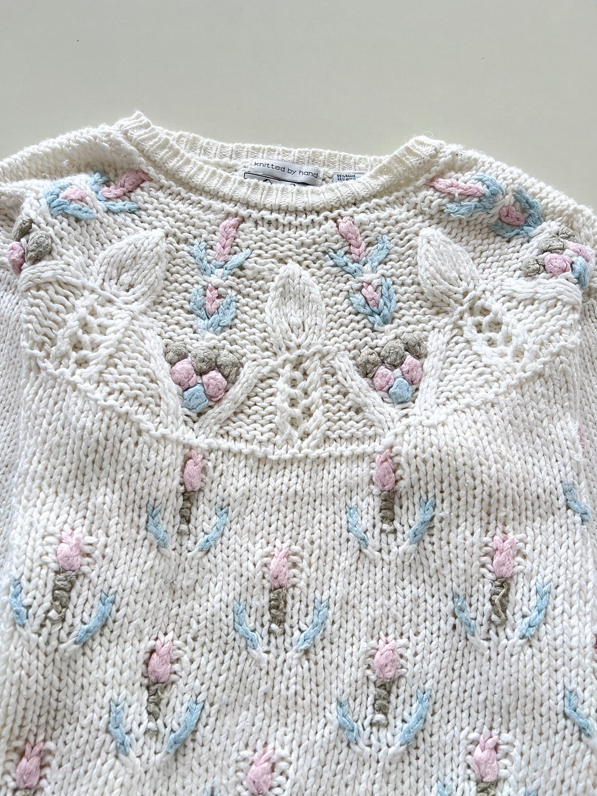 Knitted By Hand Vintage Embroidered Sweater-Bust 46